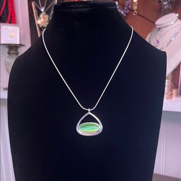 Silver Necklace with Green Pendant - Picture 1 of 4